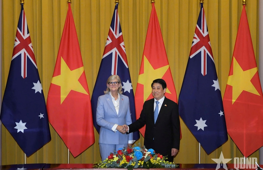 Chủ tịch nước Lương Cường chủ trì Lễ đón và hội đàm với Toàn quyền Australia Sam Mostyn